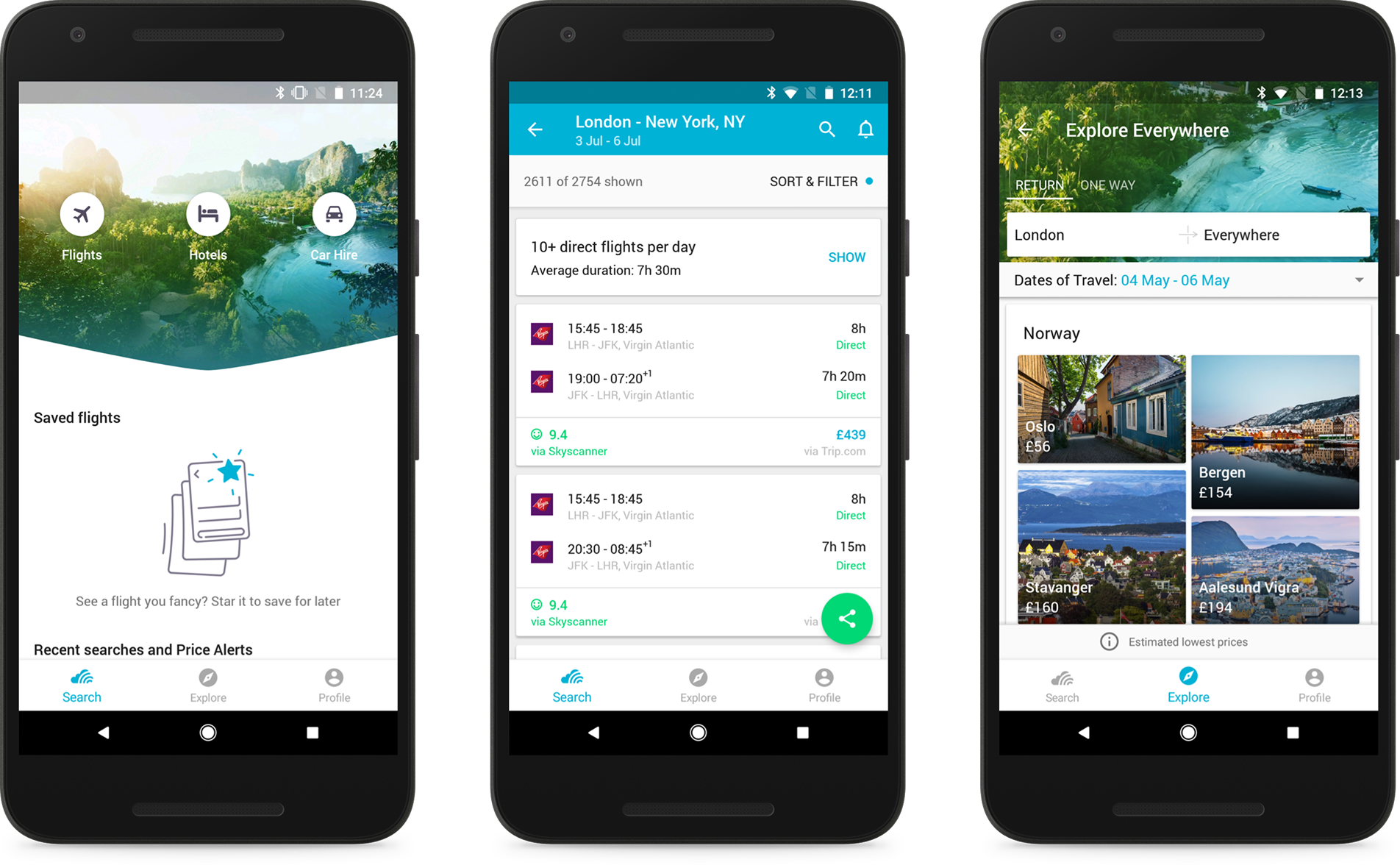 Skyscanner app – before